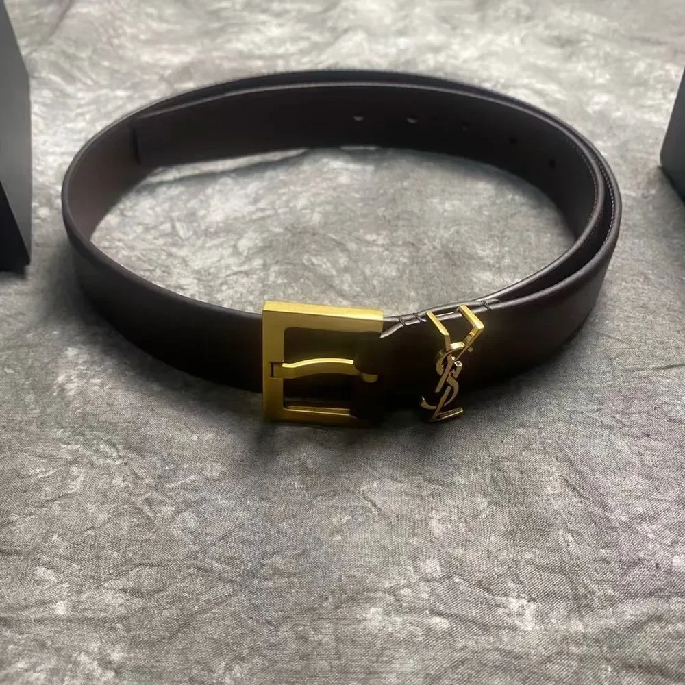 Saint Laurent Black Belt with Gold Buckle